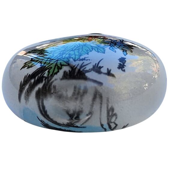 Vintage Chinese Bamboo Reverse Painted Rock Crystal with Quartz Cap Snuff Bottle - Picture 4 of 4